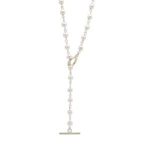 Bridal Collection Silver Pearl Lariat Necklace