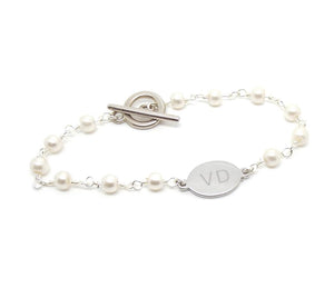 Monogrammed Silver Pearl Bracelet