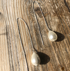 Girl With A Pearl Threader Earrings - Silver